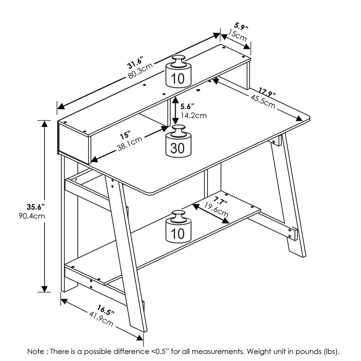 Furinno Simplistic A Frame Computer Desk, Regular, White