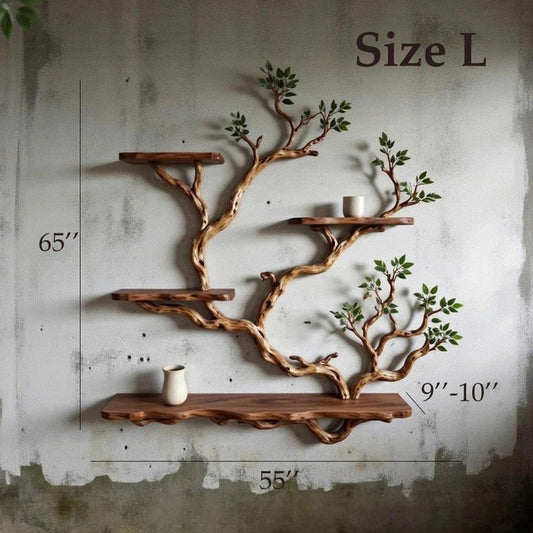 Aurenroot Solid Wood Corner Tree Branch Bookcase Live Edge Wall Shelf