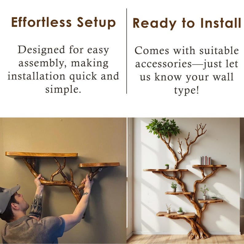 Aurenroot Solid Wood Corner Tree Branch Bookcase Live Edge Wall Shelf