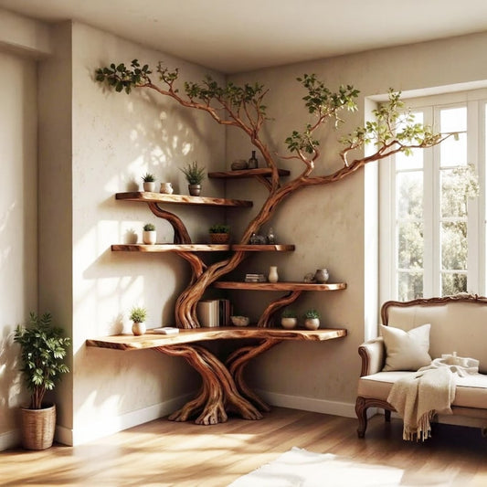 Tree Branch Corner Bookshelf Solid Wood Wall Mounted Floating Shelf