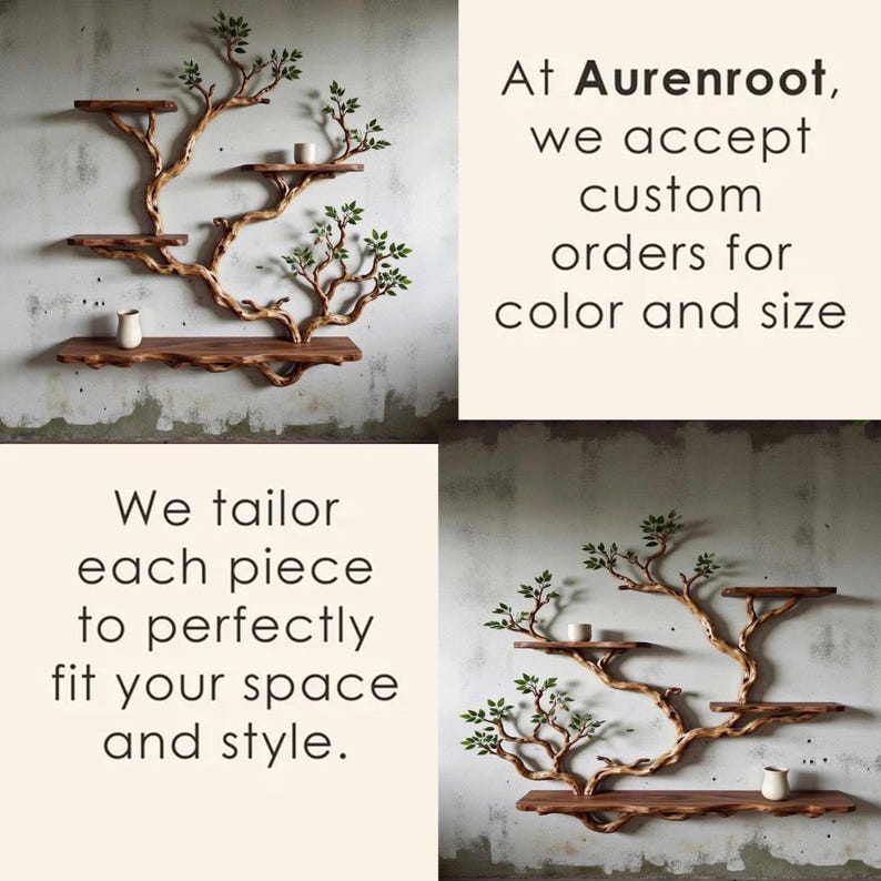 Aurenroot Solid Wood Corner Tree Branch Bookcase Live Edge Wall Shelf